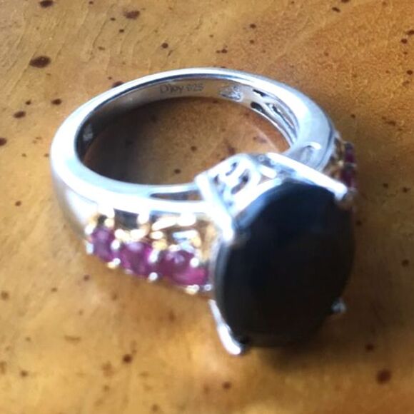 Natural Black Tourmaline Ruby Sterling Silver Ring Size 10 - Picture 5 of 6